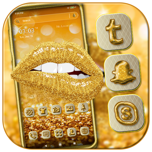 Gold Glitter Lips Launcher Theme icon