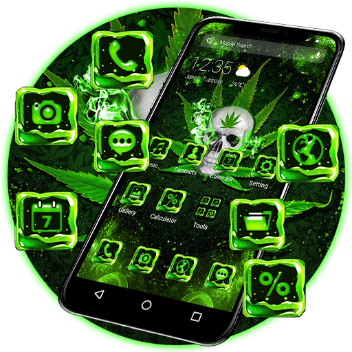 Neon Green Weed Skull APUS launcher Theme icon