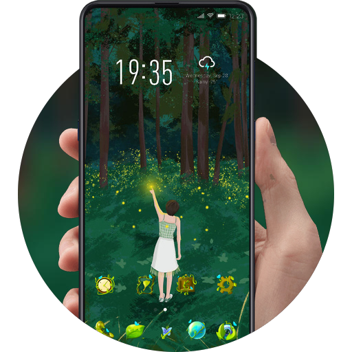 Beautiful forest bright firefly girl theme icon