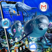 ikon Tema Biru Aquatic Dolphin