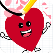 Happy Heart draw Line أيقونة