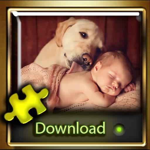 my baby with nice  dog jigsaw puzzle  for adults icon