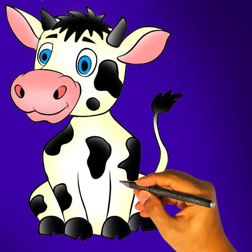 how to draw cow cartoon - como dibujar vaca أيقونة