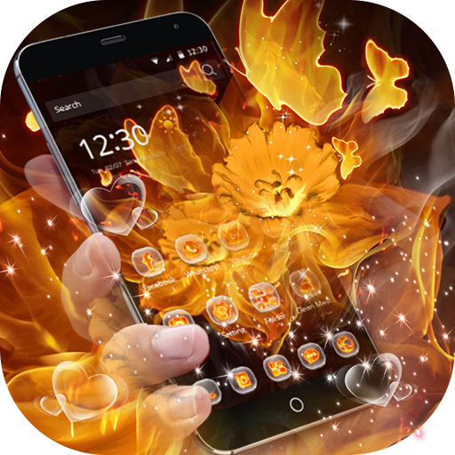 Golden flower flame butterfly love theme icon