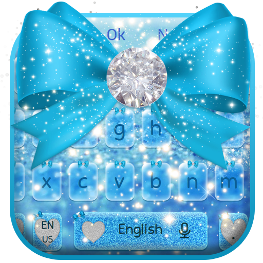 Glitter Love Blue Bow Diamond Keyboard Theme иконка