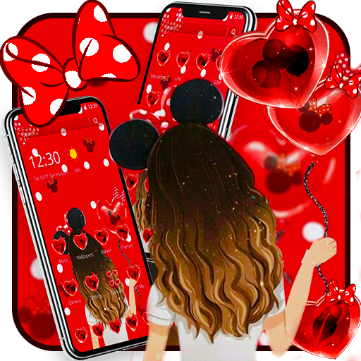 Red Balloon Love Cartoon Girl Theme icon