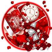 Thème de clavier horloge rouge valentine rose icon