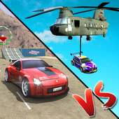 Falling Car Vs Driving Car: Muscle Car Drag Racing