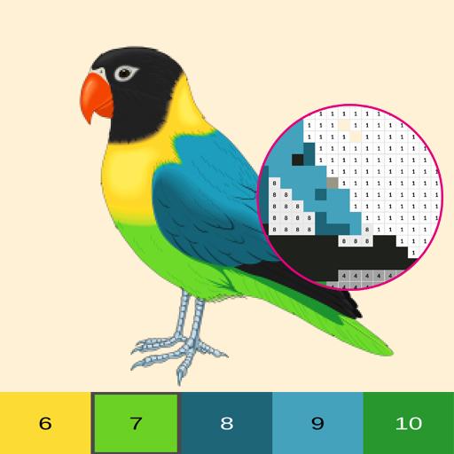 Birds Color By Number, pixel bird coloring icon