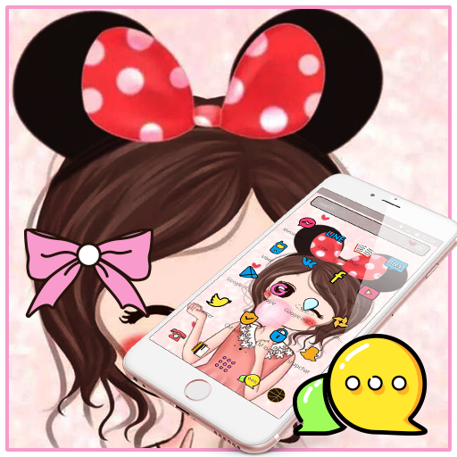 Pink Cute Girl Red Bowknot Theme أيقونة