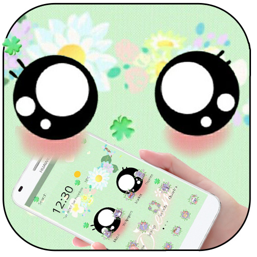 Green Cute Big Cartoon Eyes Theme icon