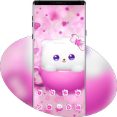 Super Cute Pink Teacup Cat theme icon