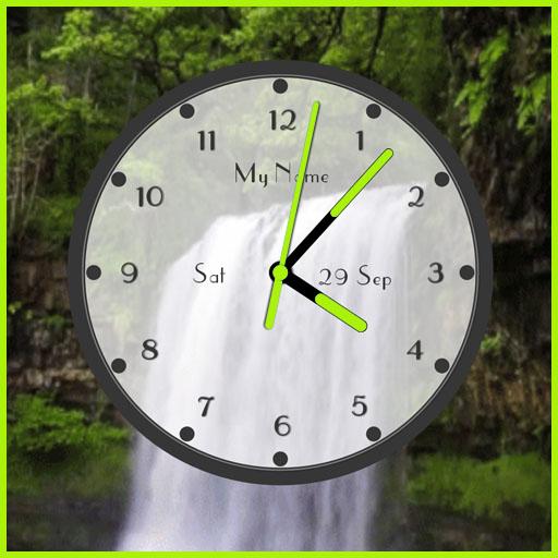 Waterfall live wallpaper with analog clock icon