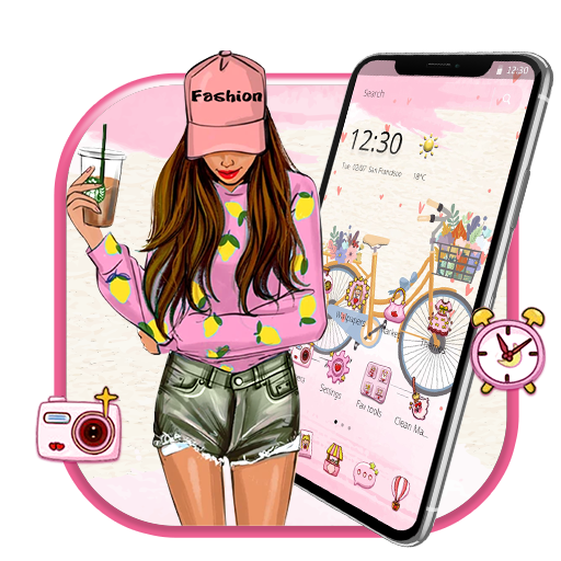 Pink Bicycle Fashion Girl Theme icon