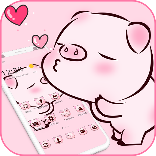 Pink Cute Love Piggy Theme أيقونة