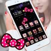 Cute Cat Theme Pink Bowknot Kitty Head Icons icon