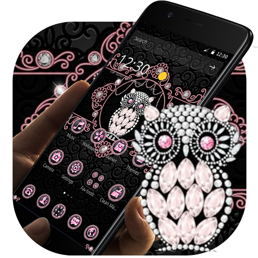 Pink Black Glitter Owl Theme icon