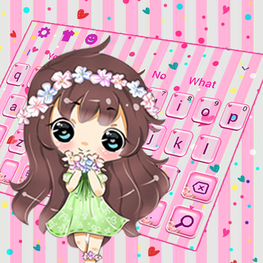 Pink Kawaii Floral Girl Keyboard Theme आइकन