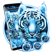 Blue White Flaming Cool Tiger Theme أيقونة