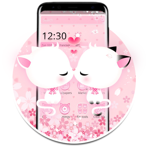 Pink Cute Couple Cat Fluffy Theme icon