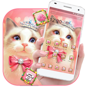 Cute Pink Kitty Cat Luxury Crown Theme 😺 icon