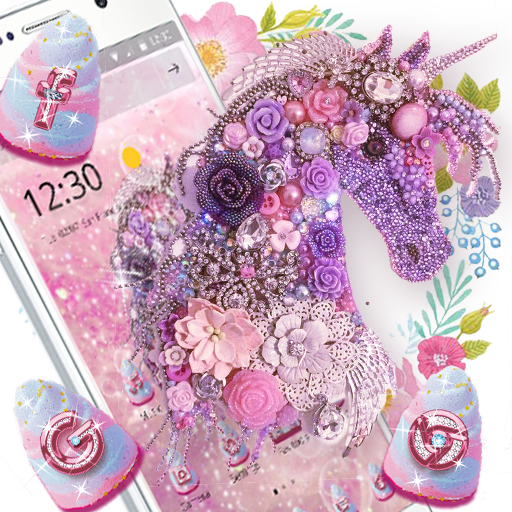 Pink Purple Unicorn Shiny Diamond Flower Theme icon