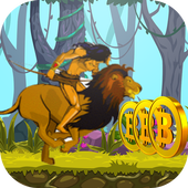 Boy run With Lion in jungle icon