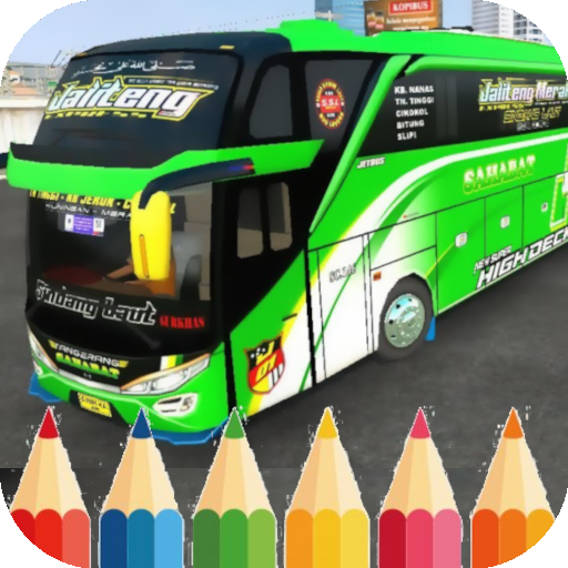Cartoon bus coloring game icon