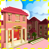 Pink house for girls. Craft maps icon