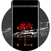 Hand-painted stick figure hot blood racing car icon