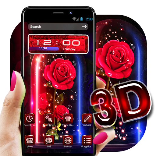 3D Red Rose Glitter Hood Launcher Theme icon