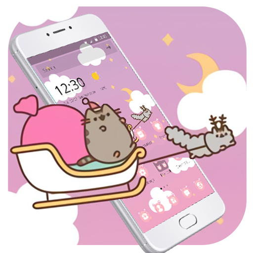 Pink Sky Funny Cat Theme أيقونة