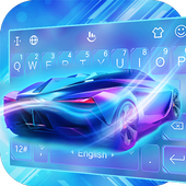 ikon Cool Neon Blue Sports Car Tema Keyboard