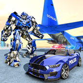 US Police Airplane Transport Robot Car Simulator icon