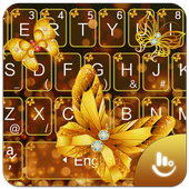 Glitter Sparkling Golden Butterfly Keyboard Theme أيقونة