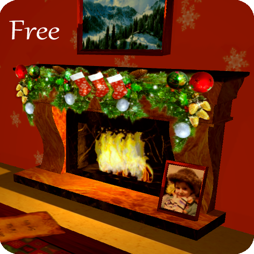 3D Christmas fireplace icon
