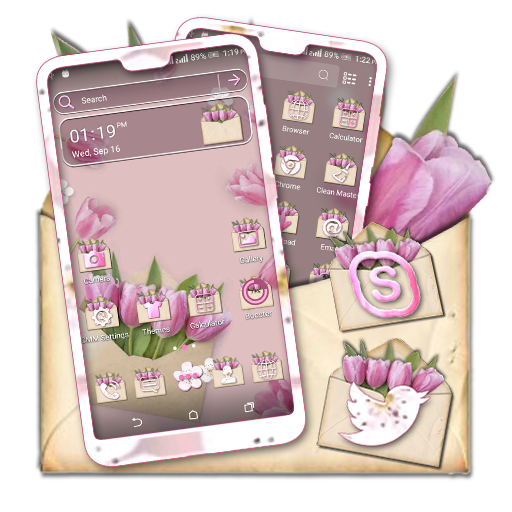 Pink Flower Gift Theme Launcher icon