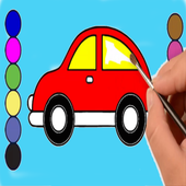coloring cars and bus icon