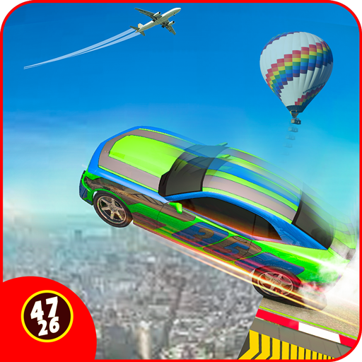 Car stunt: city rooftop driver icon