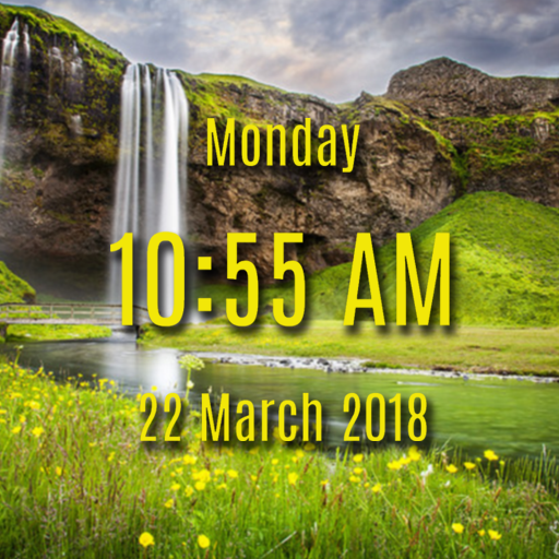 Waterfall digital clock live wallpaper icon