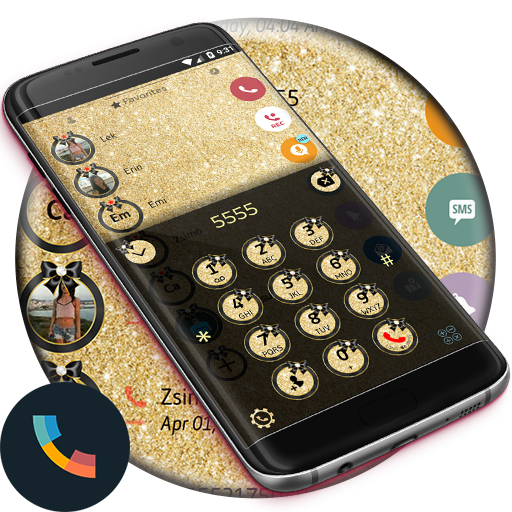 ikon Glitter Gold Bow Phone Dialer Theme