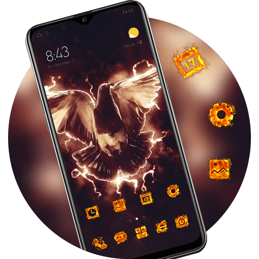 Flame bird theme bathing fire pigeon icon