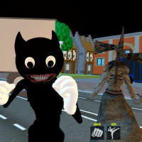 Angry Cartoon Cat Among SirenHead Us Horror