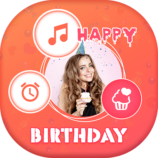 Happy Birthday-Song with name, photo on Bday cake icon