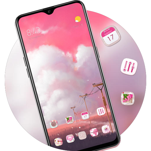 Hand drawing theme Pink sky White clouds icon