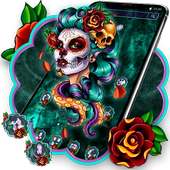 Green Sugar Skull Girl Theme on 9Apps