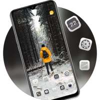 Nature theme yellow down jacket man snow forest on 9Apps