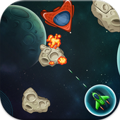 Spaceship and fly it in space icon