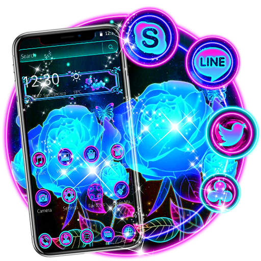 Blue Neon Rose Theme icon
