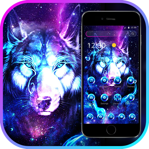Neon Glitter Galaxy Wolf Launcher Theme icon